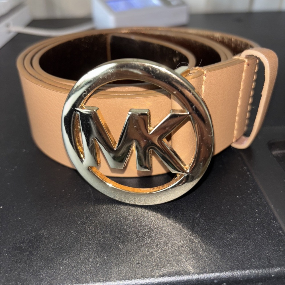 Michael Kors Camel Belt with Gold MK Logo